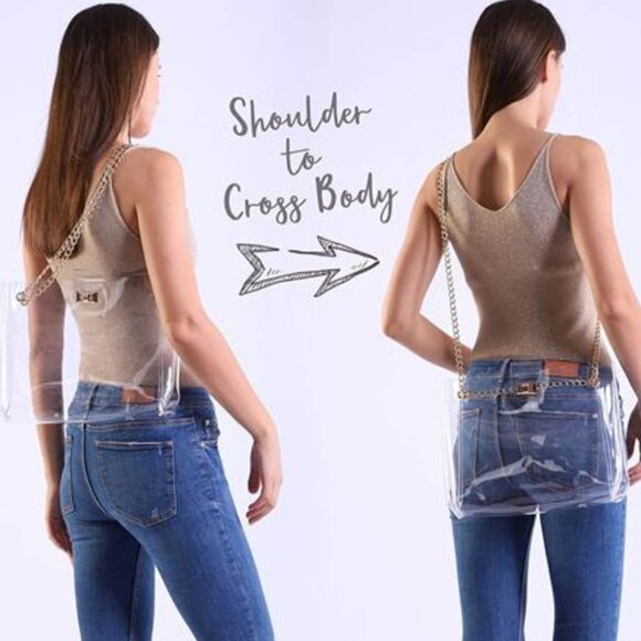 Multifuntional Chain Tote Bag Medium Transparent Shoulder Handbag with Turn-Lock - Picture 5 of 10